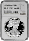 1994 P S$1 Proof Silver American Eagle Dollar NGC Graded PF 69 Ultra Cameo
