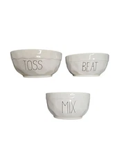 Parini 3pc White Ceramic Mixing Bowl Set - Small, Medium, Large