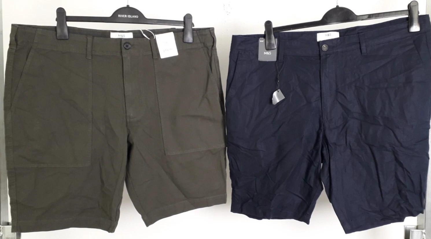 M&S Men's Blue Cotton/Linen Shorts Size 40" Waist & Green Utility Shorts New