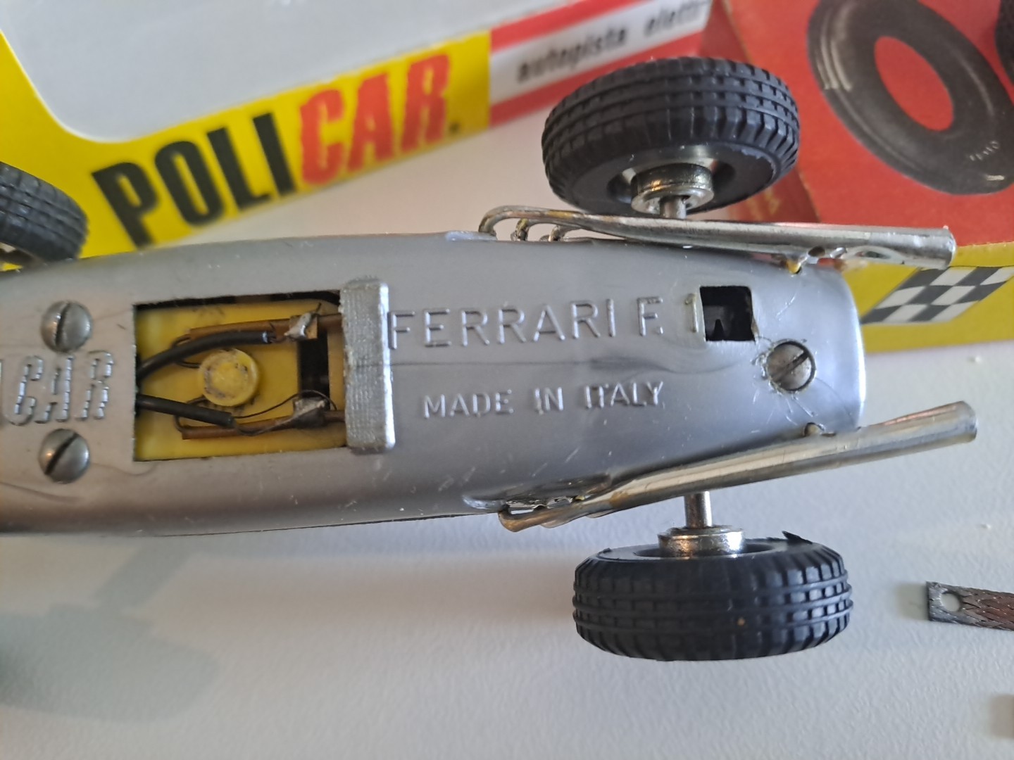 60s Ferrari F1 NEW Complete Policar Slot Car + 2 Sliding Contacts + WHEELS