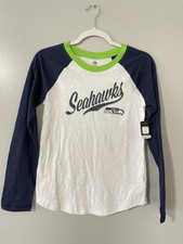 NFL Seattle Seahawks White Raglan Long Sleeve T-shirt Boys Youth Size L 14 NWT