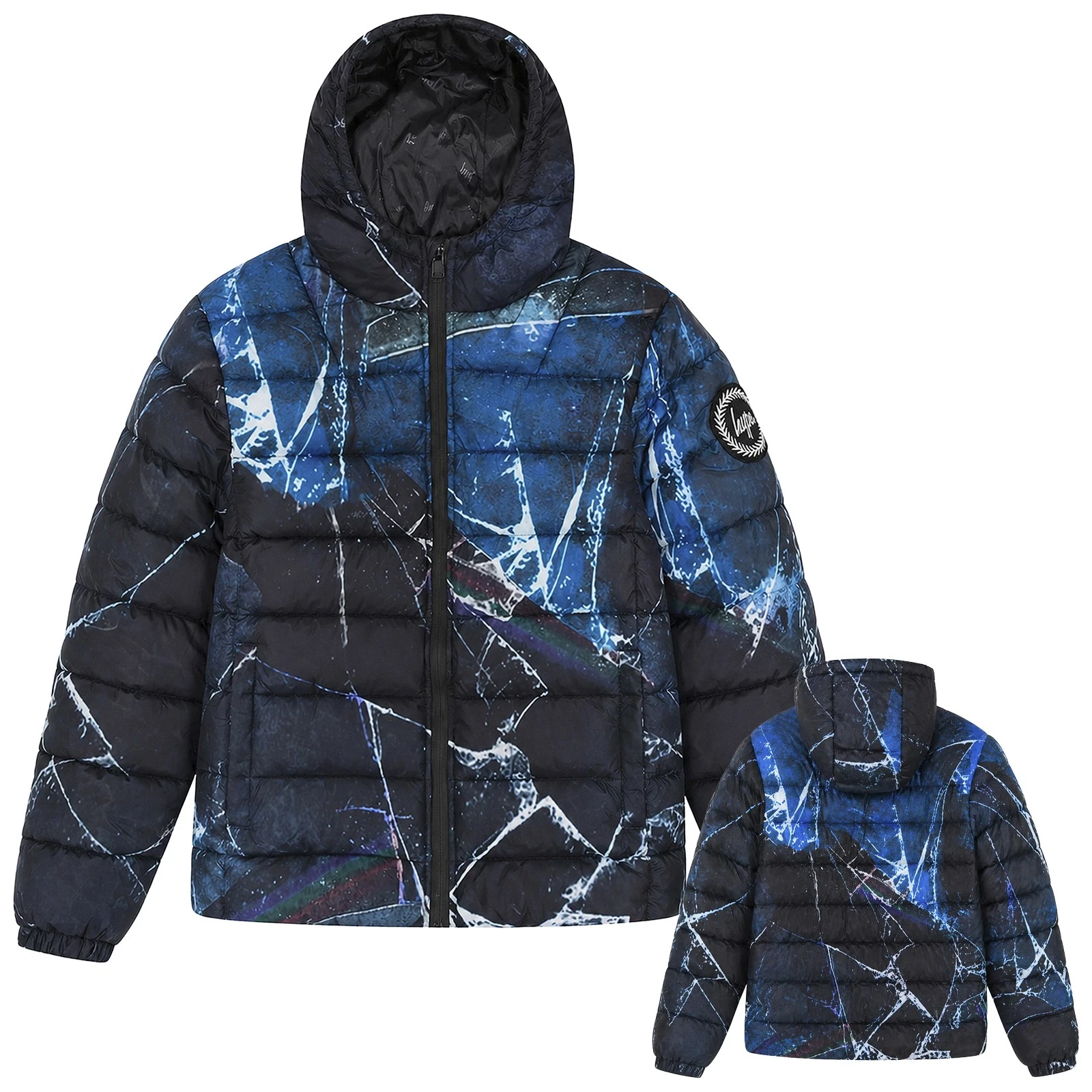 HYPE - Boys Black Blue Padded Jacket Hooded Quilted Warm Winter Coat