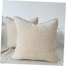 Chenille Neutral Textured Throw Pillow Covers 20" x 20" Pack of 2 Beige