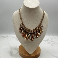 Vintage Gold-Tone Classic Curb Faceted Beads Glamorous Bib Choker Statement