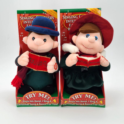 Rare NEW Interactive Christmas Carolers 2 Plush Sing Jingle Bells Man & Woman