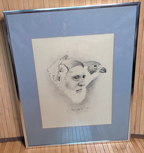 Stipple Drawing 1983 Spirit of Alaska Jon Rush Print No.1 69-500 Framed Art VTG 