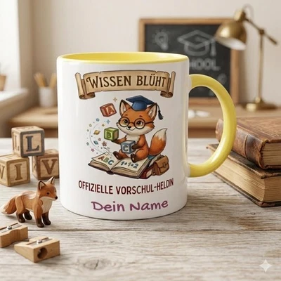 Tasse Schulanfang Fuchs personalisiert Name Geschenk Mädchen Einschulung Becher - Bild 1 von 4