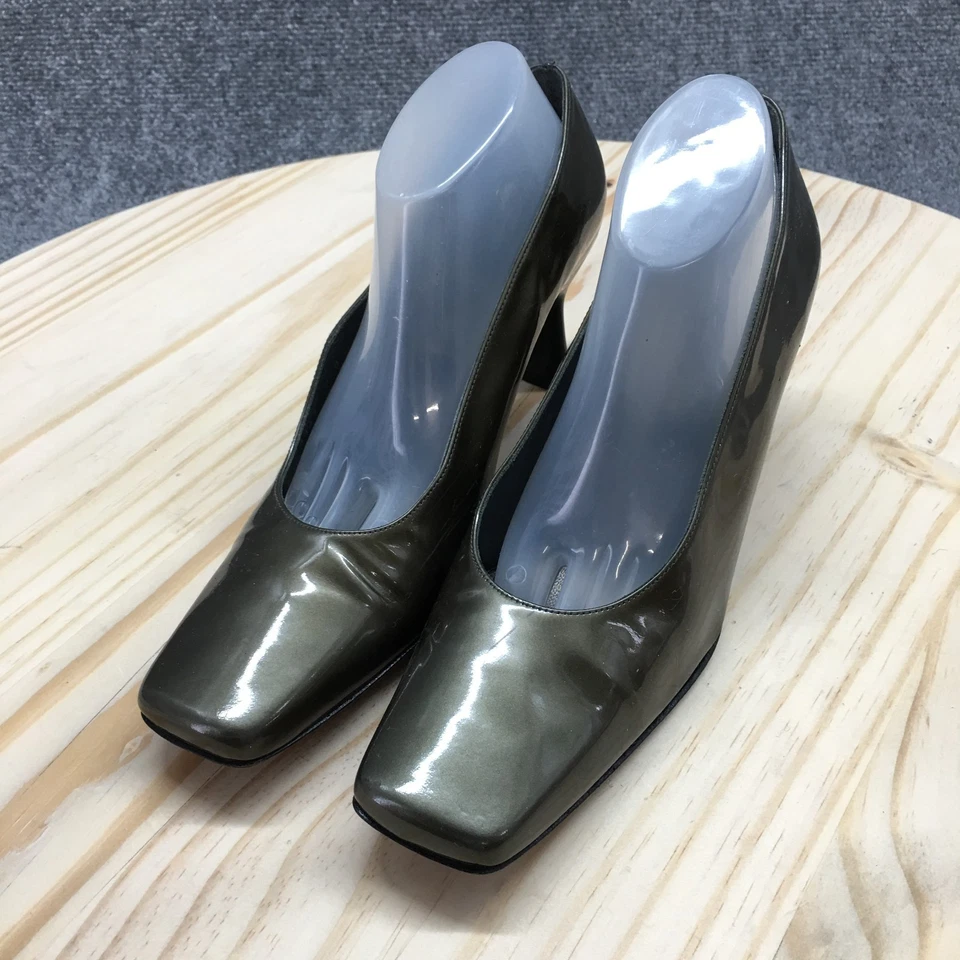 Stuart Weitzman Shoes Womens 7.5 B Pumps Olive Green Patent Leather Square Toe - Image 3 of 4