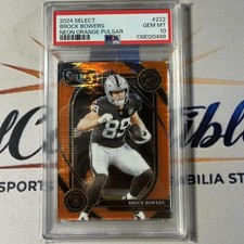 Brock Bowers 2024 Select #222 Neon Orange Pulsar /7 PSA 10 Las Vegas Raiders