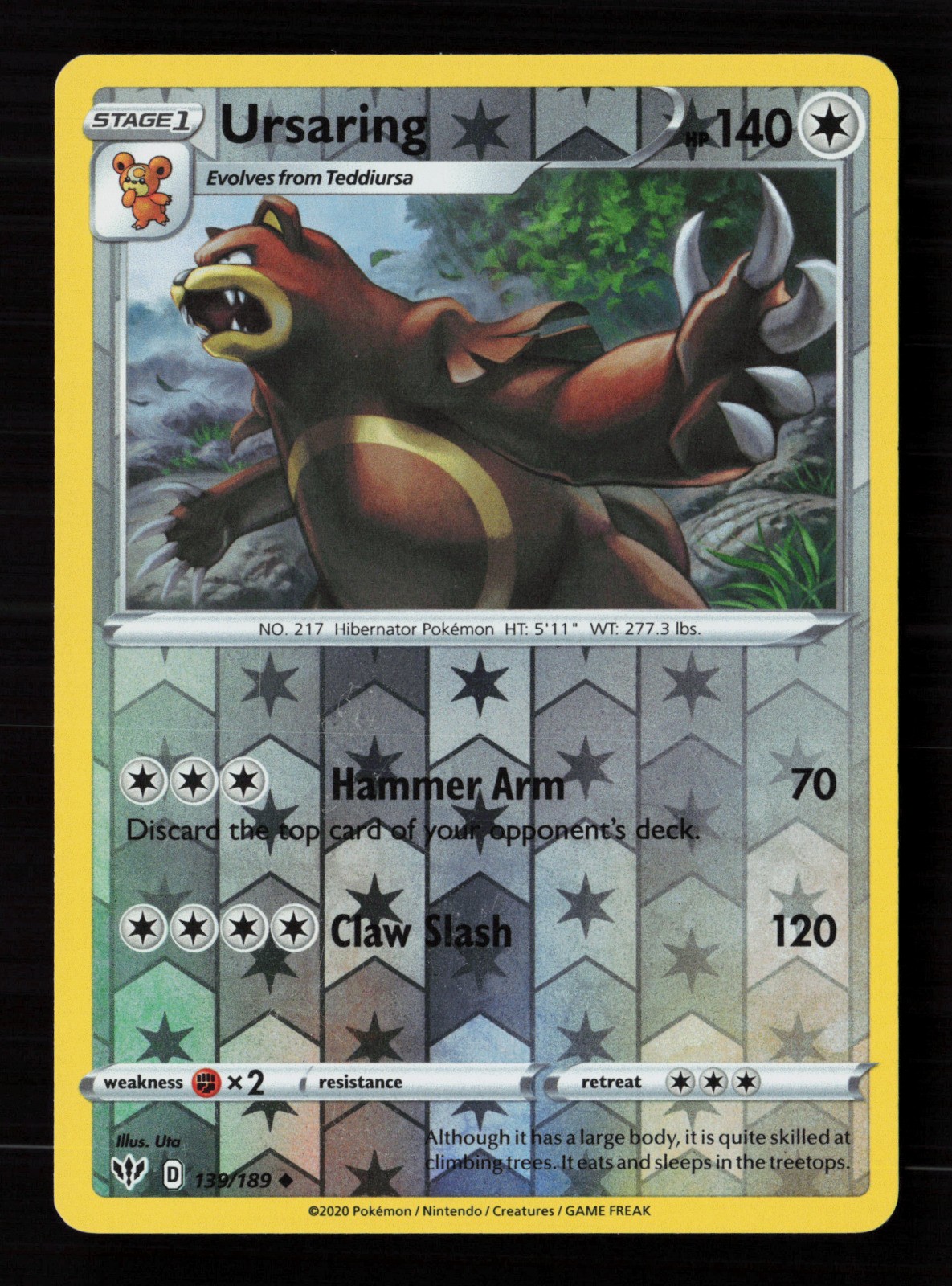 Ursaring 139/189 Reverse Holo Pokemon TCG SWSH03: Darkness Ablaze MP