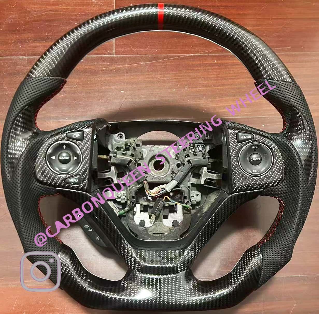 REAL BLACK CARBON FIBER STEERING WHEEL FOR HONDA CIVIC  9TH SI+BUTTONS 12-15YEAR