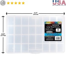 Large Bead Keeper Box 32 Compartments Clear Plastic Organizer Craft Storage New