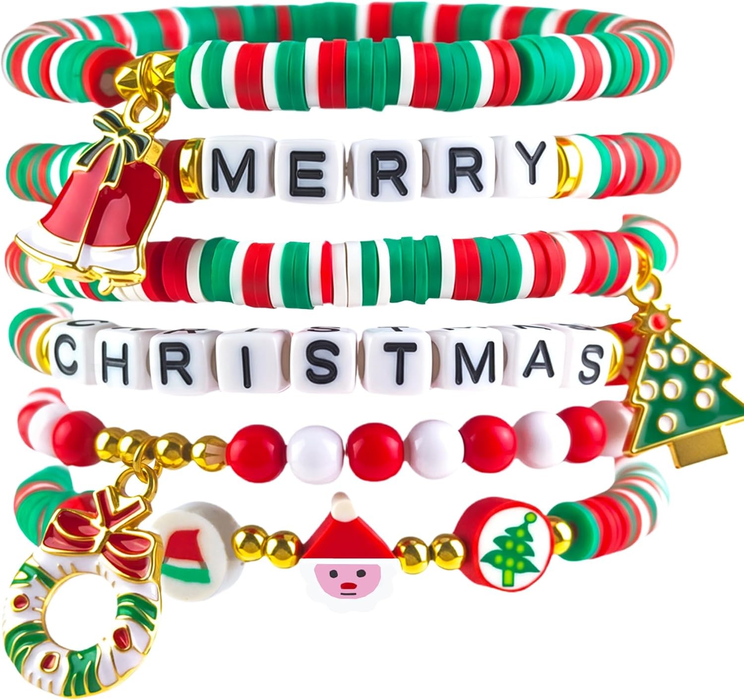 OHOME Stocking Stuffers - 6 Pack Bracelets for Teens Women| Red, Green, Gold 
