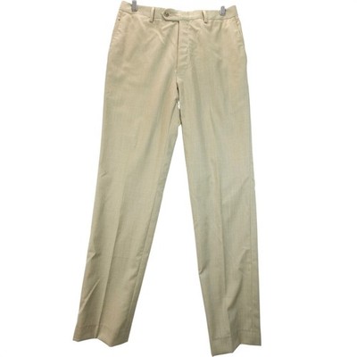 Hart Schaffner Marx Dress Pants Mens 32R Khaki Tan 100% Wool Vintage Slacks