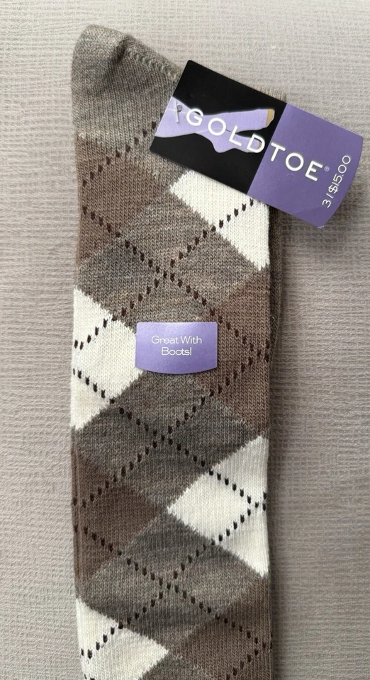 NOS Vintage 20” Gold Toe Socks Womens 9-11 Acrylic Nylon Knee High Argyle 2 Pair - Image 3 of 4