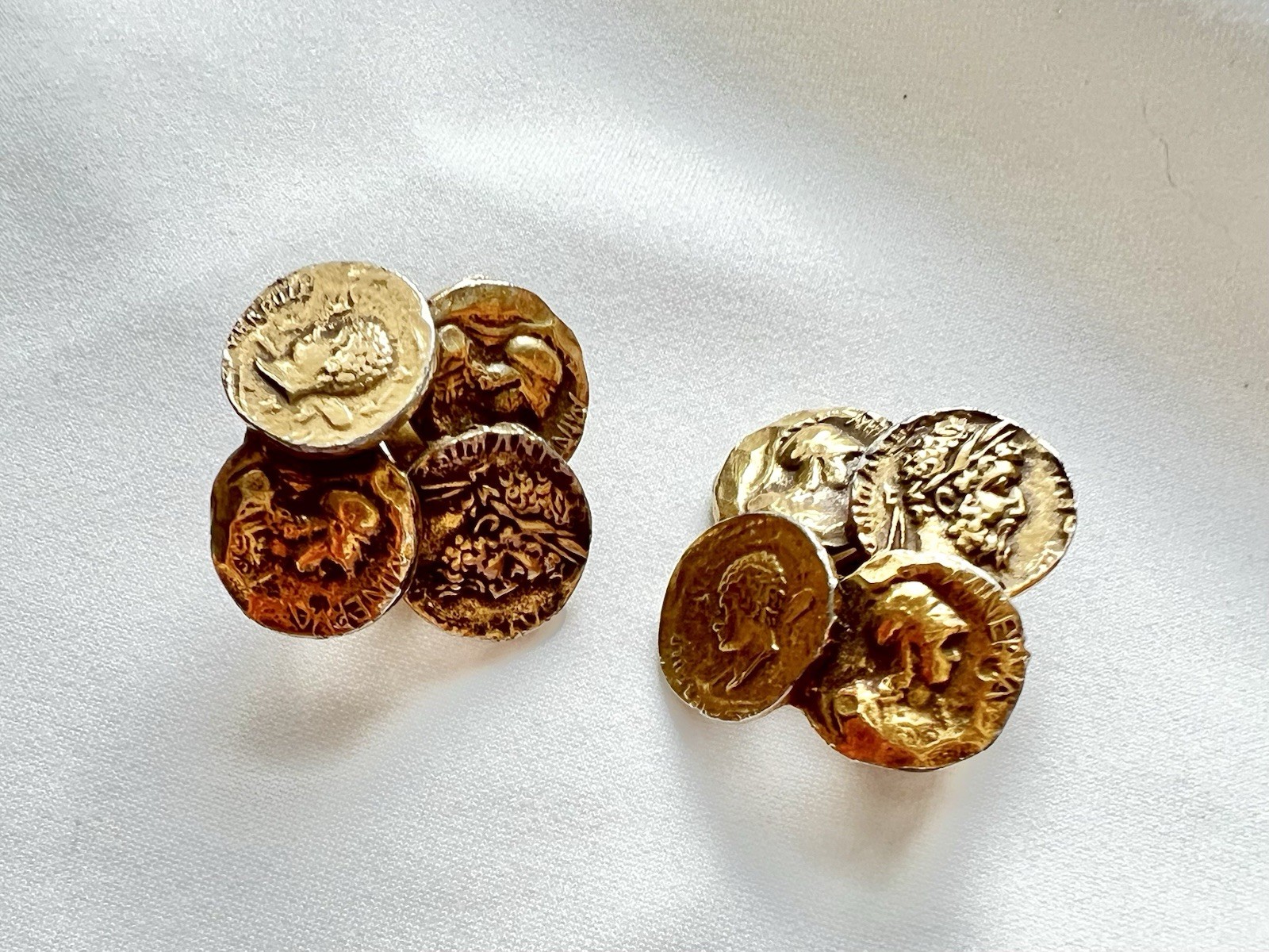 Vintage 1950's Clip On earrings Signed *COROCRAFT* Gold Tone Faux Coins