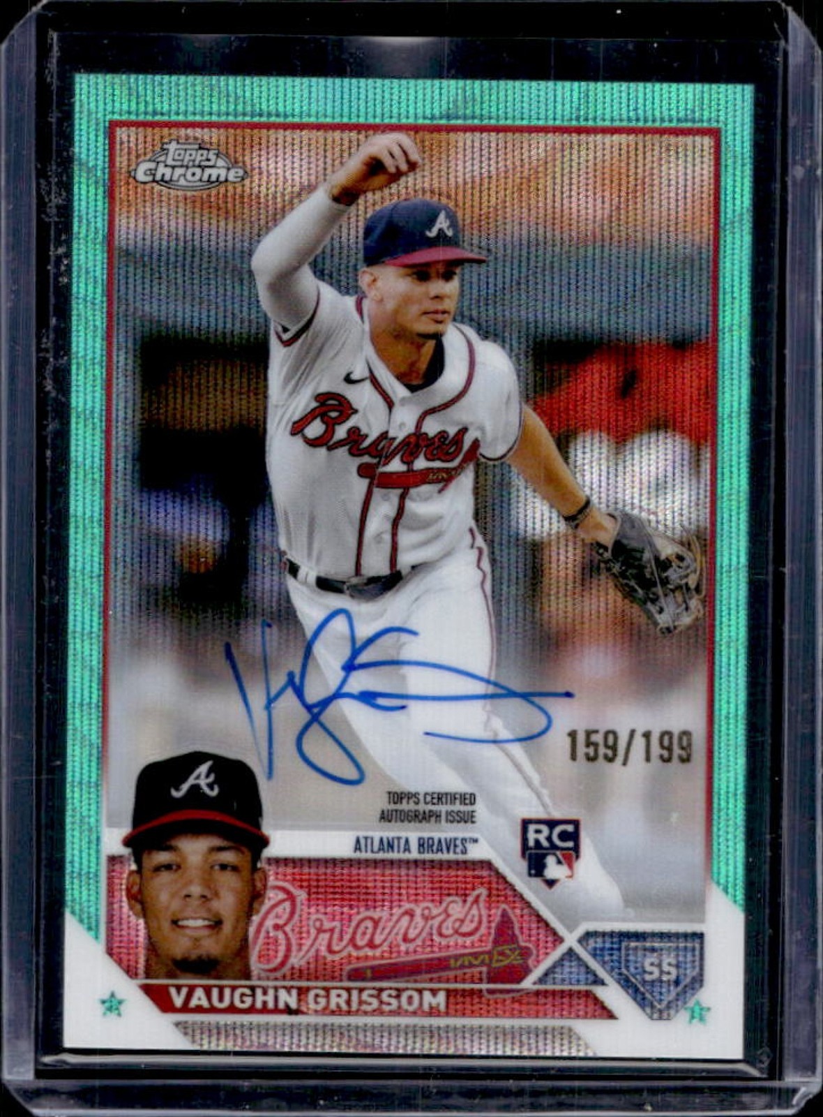 2023 Topps Chrome Vaughn Grissom Rookie Auto RC Aqua Wave Refractor #/199 Braves