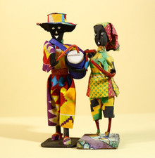 Vintage Afrikanische Musiker Figuren Handarbeit Volkskunst Paar - G6226