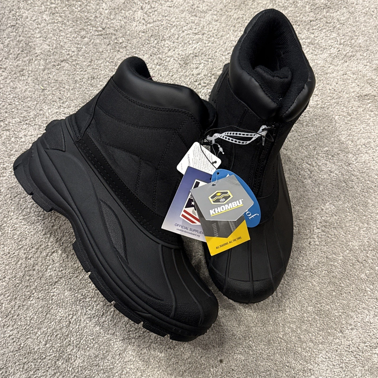 New Khombu Men's Sz 10 Black Jessie Waterproof Front Zip Snow Boots Thermolite