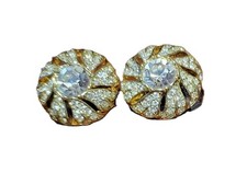 Vintage  goldtone sparkling pave clip on earrings with center faceted stone