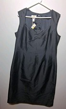 Talbots  Black  Tafetta Silk Sleeveless Dress Square Neck Midi  Size 16 NWT