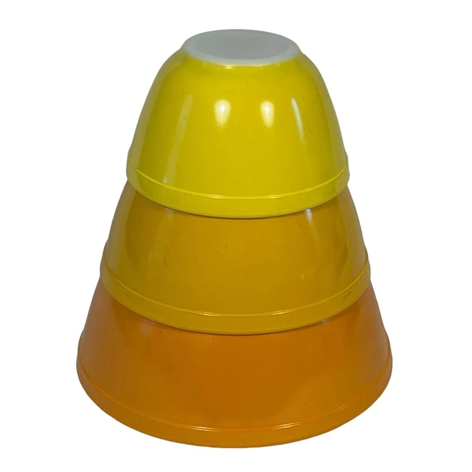 Pyrex Citrus Yellow Daisy Orange Vintage Glass Nesting Mixing Bowls RARE - Image 4 of 4