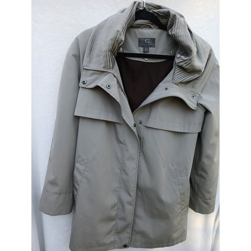 Women Rain Jacket Gallery New York LP Grey Pleated Collar Trench Coat