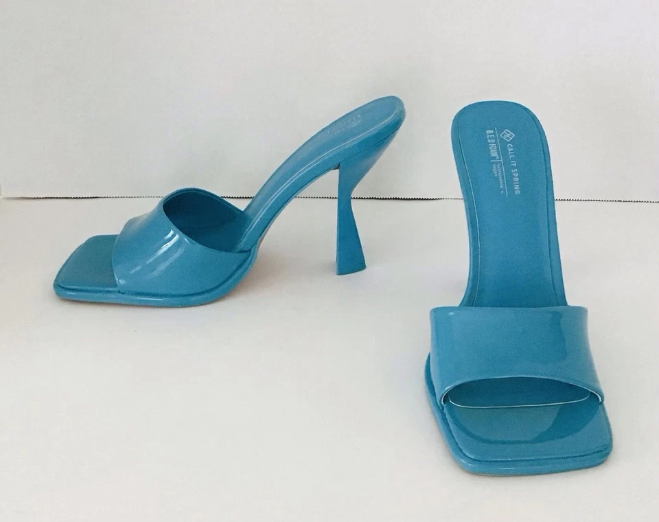 Call It Spring Women’s Turquoise Blue Vegan Leather High Heel Slides Size 9 - Image 3 of 4