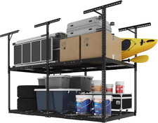 FLEXIMOUNTS 4X8 2-Tier Overhead Ceiling Garage Storage Rack, Black