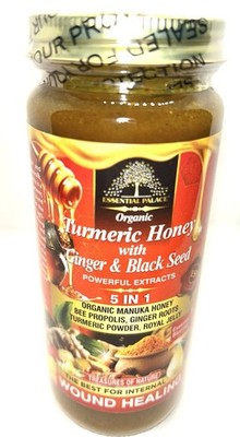 Organic Turmeric Honey with Ginger & Black Seed 5 In 1 By Essential Palace 16 oz