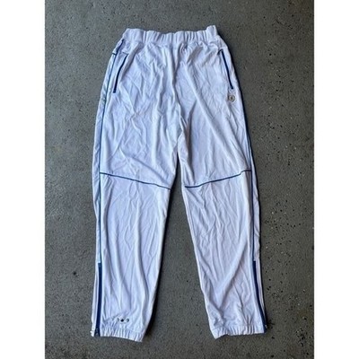 Roca Wear Mens White Blue Striped Track Pants Ankle Zip Joggers Size Large