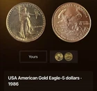 1986 $5 Dollar American Gold Eagle Liberty 1/10 Oz Gold Bullion Coin