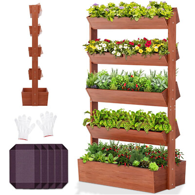 Vertikales hölzernes erhöhtes Gartenbeet, freistehende Pflanzenständer Rack