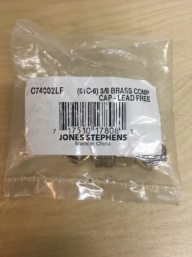 3/8" Brass Compression Cap, Lead Free,PartNo C74002LF JonesStephens Pack of 5 - Picture 1 of 2