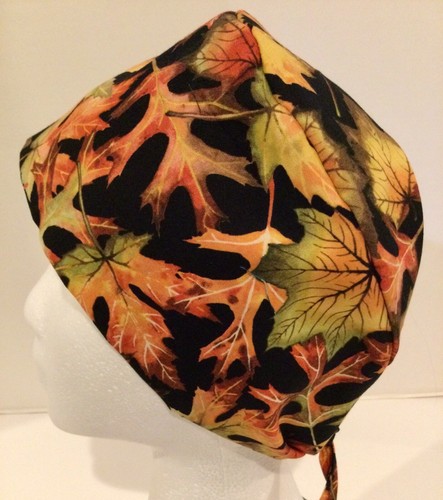 Fall Leaf Lined Medical Skull Surgery Scrub Hat - Picture 2 of 3