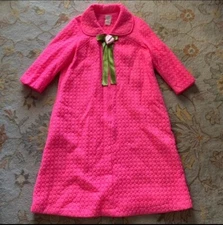 Vintage 1960s Quilted House Dress by Lane Bryant Hot Pink w/Rose Women’s size 46