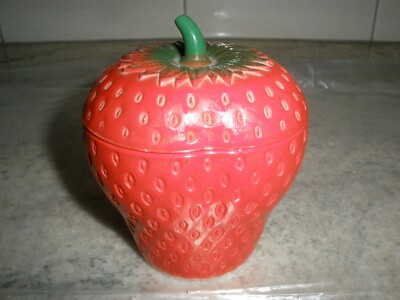 Vintage Strawberry Covered Trinket Candy Strawberry Jam Dish White Milk Glass 4''