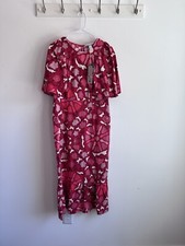 NWT RHODE x Target Zinnia Floral Print Bell Sleeve Midi Dress in Red/Pink 10