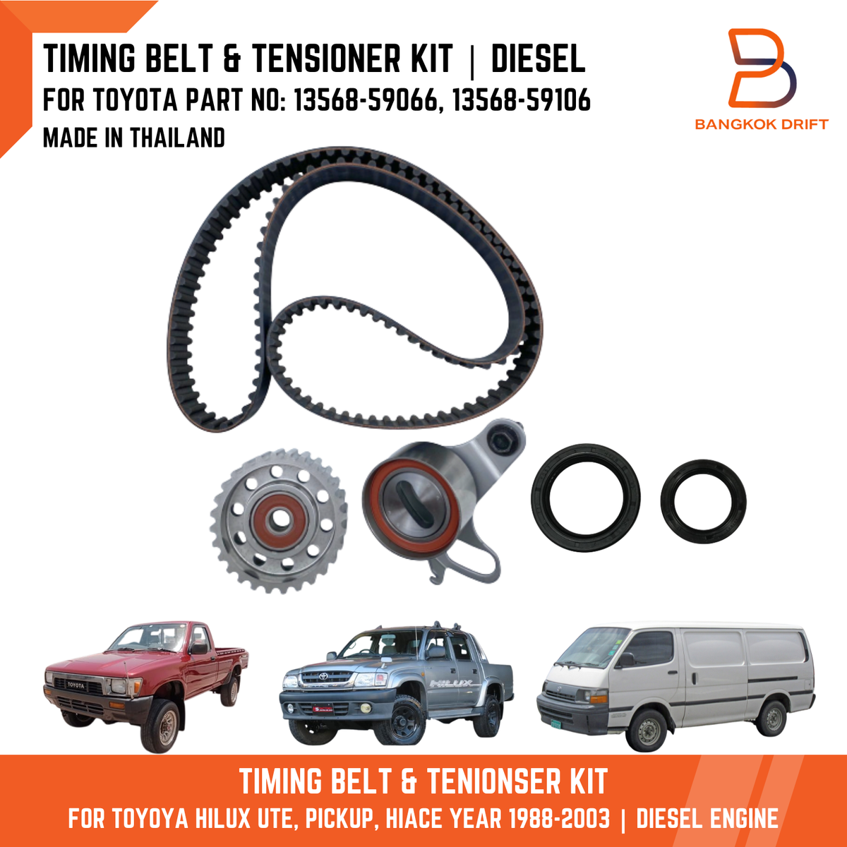 Timing Belt TOYOTA HILUX UTE HIACE 88-03 DIESEL 2L 3L 5L 13568