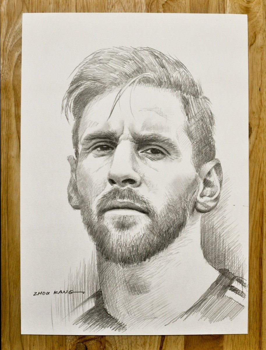 Lionel Messi Portrait Pencil Drawing, 100% Hand Drawn Original Art on  Quality A3 | eBay