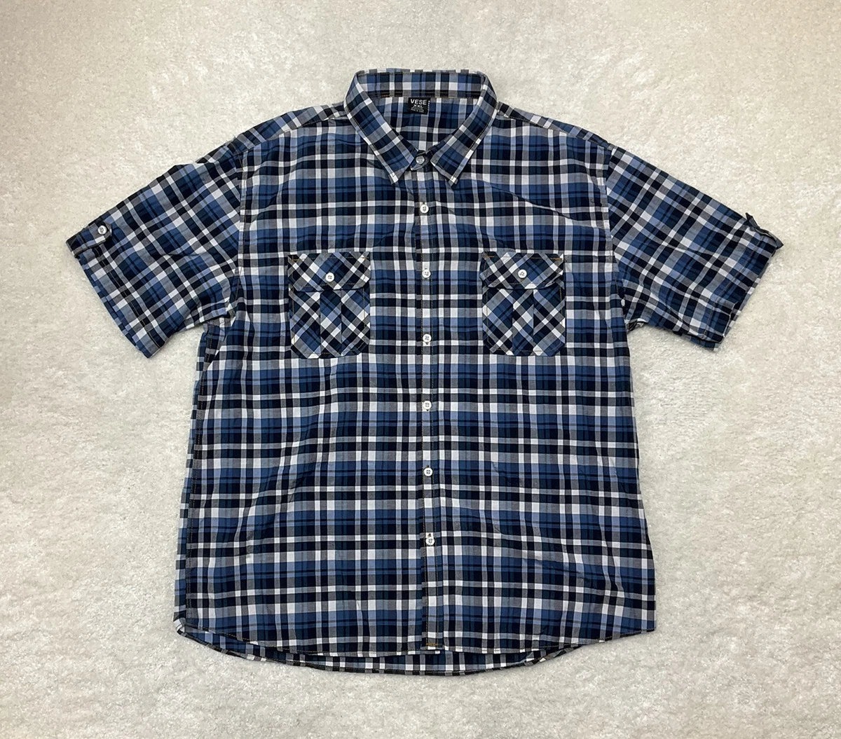 men's blue and white check shirt