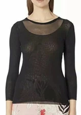 FUZZI Women's Black Solid Top with Illusion Detail  Size XL L44509