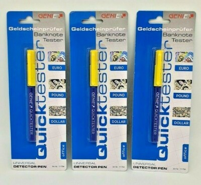 3x GENIE Quicktester, Geldscheinprüfstift Geldscheinprüfer Falschgeld erkennen 