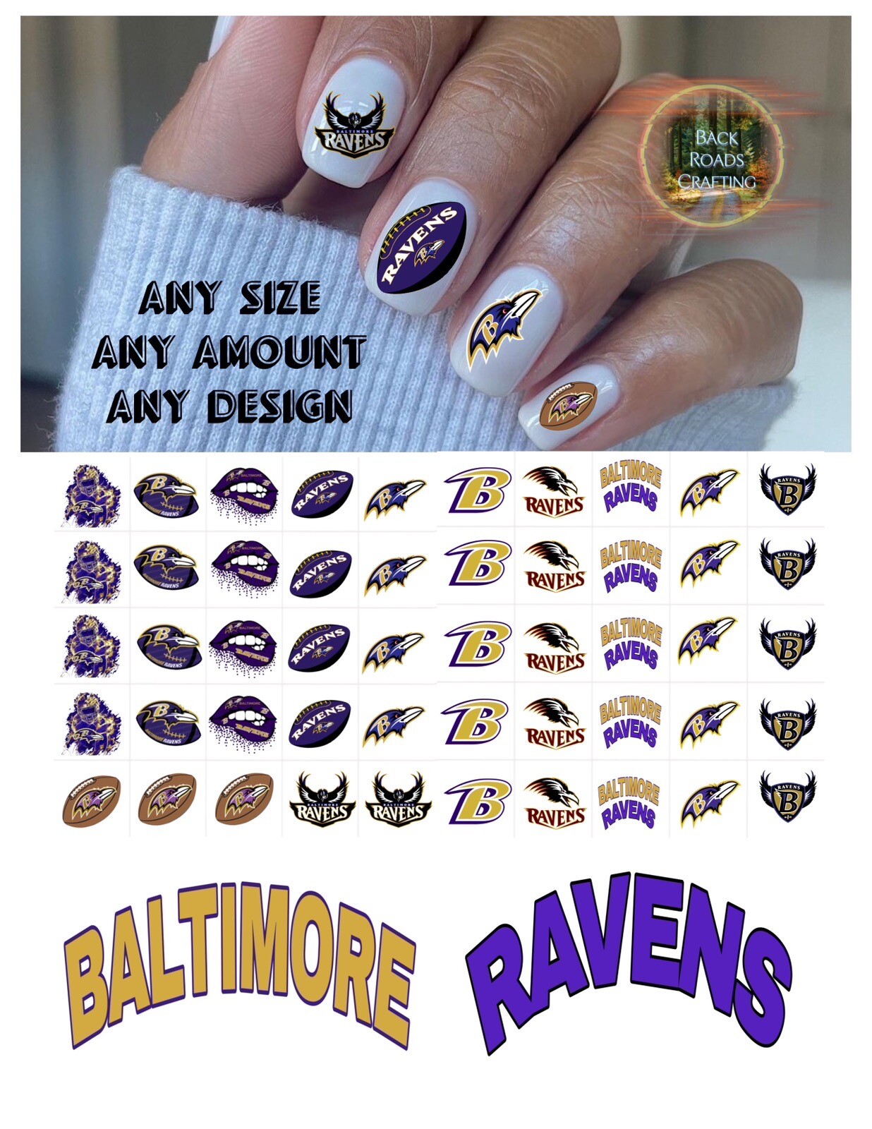 Baltimore Ravens Football Waterslide Nail Art Decals Set Of 50 Instructions &