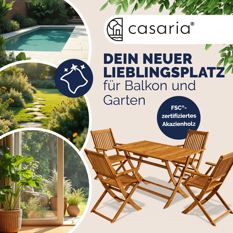 CASARIA® Gartenmöbel Set Wetterfest Klappbar Holz FSC®-zertifiziert Garten - Bild 2 von 4