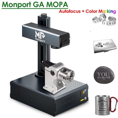 Monport GA 30W Mopa Fiber Laser Metal Color Marker Engraver 7x7 with Rotary Axis