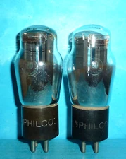 2 Philco Type 80 Rectifier Tubes Engraved Base Black Plates Mica Snubbers Tested