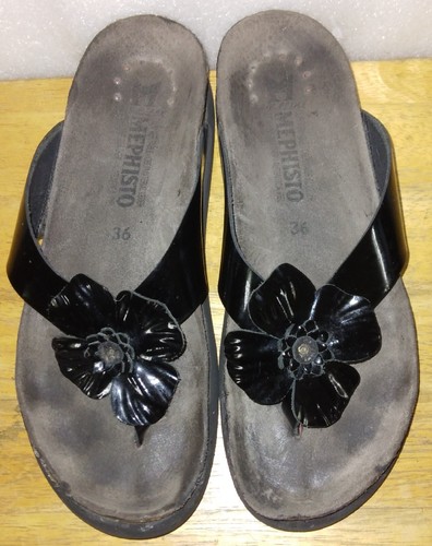 MEPHISTO Violette Air -Relax Flower Flip Flop Black Patent Leather. Sz 36 US 6 - Picture 11 of 16