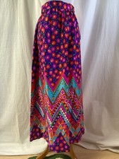 Vintage 60s Alex Coleman Dayglo Pop Floral MOD Floral Maxi Skirt Waist Size 8