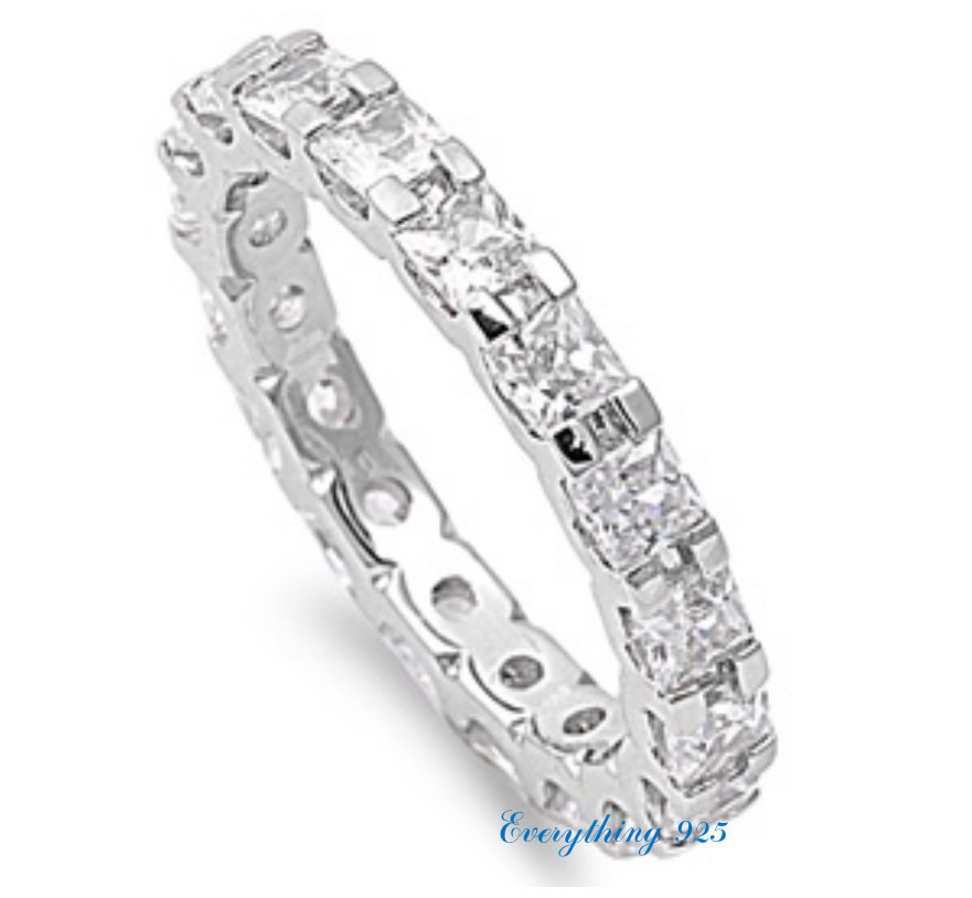 Sterling Silver 925 STACKABLE ETERNITY WEDDING BAND DESIGN CZ RING 3MM ...